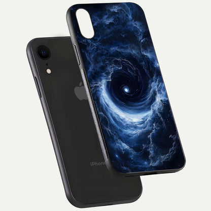 Stunning Galaxy Glass Case for iPhone Xr floating dual-view mockup displaying gloss shine and vivid print depth
