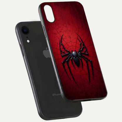 Venom Web Emblem Glass Case for iPhone Xr floating dual-view mockup displaying gloss shine and HD print