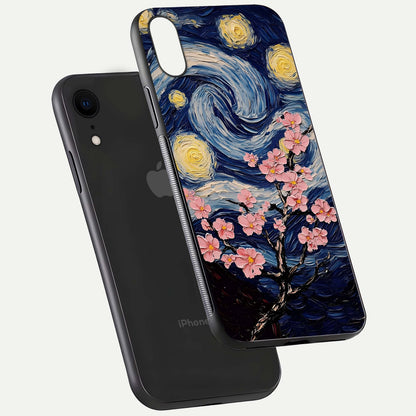 Van Gogh Scenery Glass Case for iPhone Xr floating dual-view mockup displaying gloss reflection and HD quality