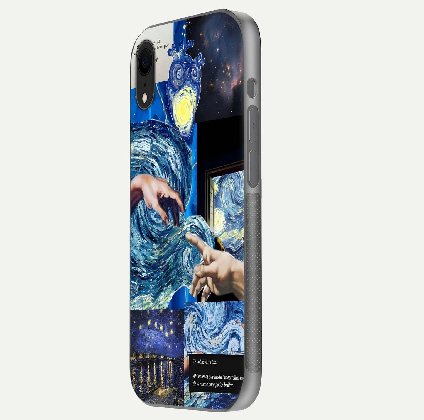 Aesthetic Vando Hands Glass Case for iPhone 16 Pro side-angle image showcasing hand design, protective edges, and gloss texture