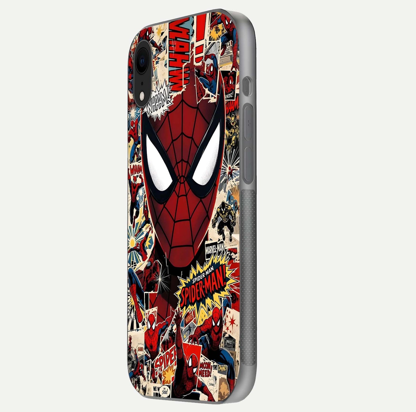 Aesthetic Wonder Spider Glass Case for iPhone 16 Pro side-angle shot showing red-blue tones and durable protective frame