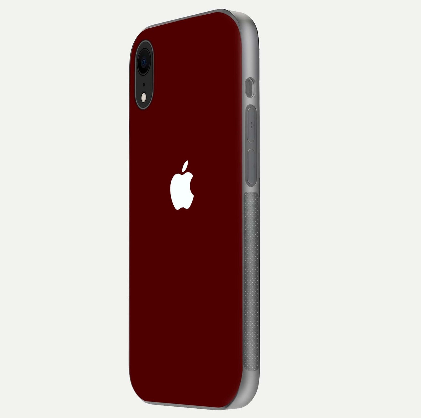 Apple Crimson Core Glass Case for iPhone Xr side-angle shot showing camera bump alignment and glossy shine