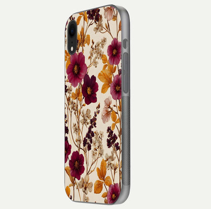 Autumn Wine Bloom Glass Case for iPhone 16 Pro side-angle showcasing floral design, texture gloss, and camera frame