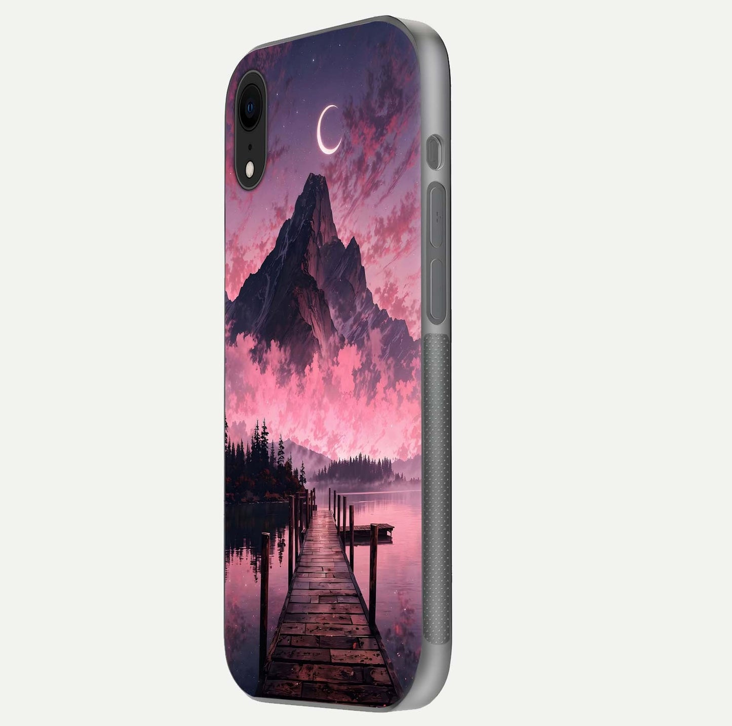 Beautyful Mountain View Glass Case for iPhone 16 Pro side-angle image displaying mountain artwork and gloss surface