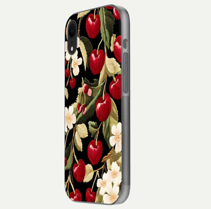 Bloom Thread Art Glass Case for iPhone Xr side-angle image showing texture depth and gloss reflection