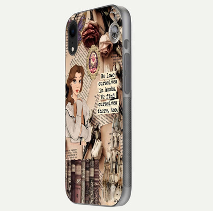 Bookish Dream World Glass Case for iPhone Xr side-angle image showing detail depth and smooth corner polish
