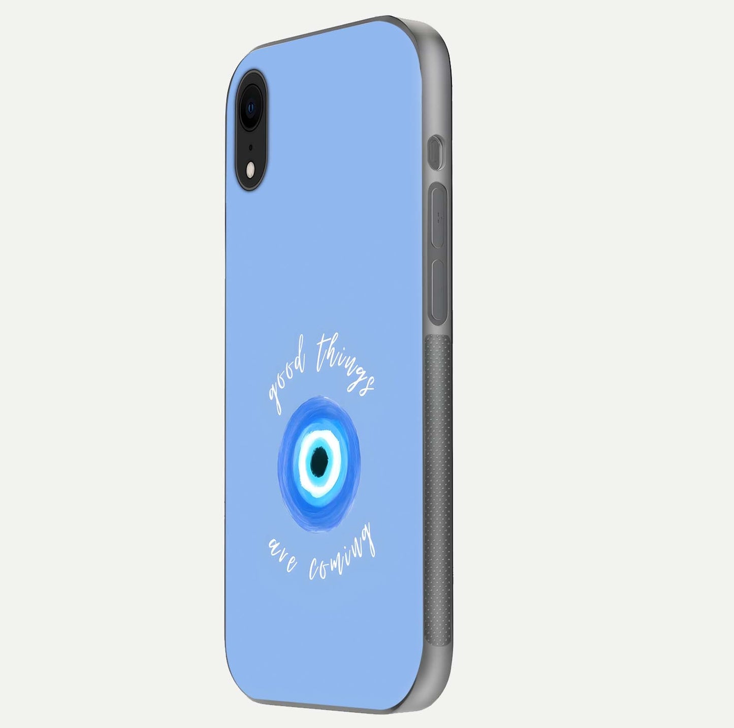 Bright Future Ahead Glass Case for iPhone Xr side-angle image displaying edge smoothness and reflective surface