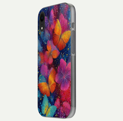 Butterfly Dream Mist Glass Case for iPhone Xr side-angle image showing soft gradient and reflective glow