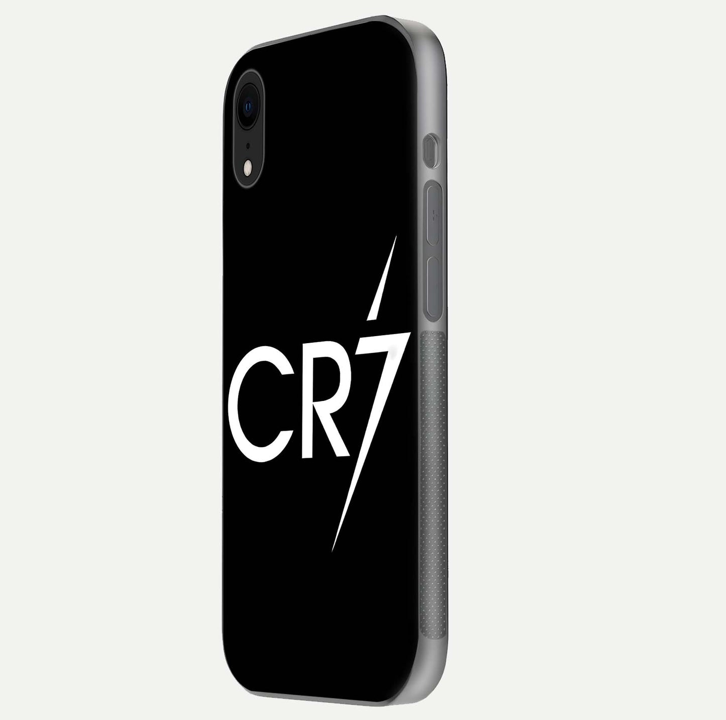 CR7 Elite Strike Glass Case for iPhone Xr side-angle image showing polished edges and vibrant design