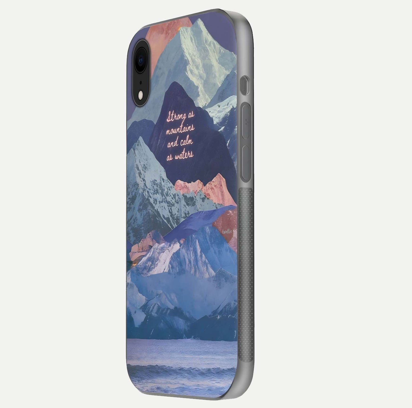 Celestial Mountain Calm Glass Case for iPhone Xr side-angle image capturing mountain detail and shine gradient