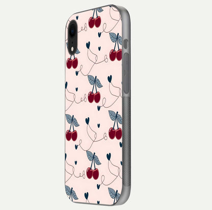 Cherry Heart Line Glass Case for iPhone Xr side-angle view capturing smooth curves and shine effect