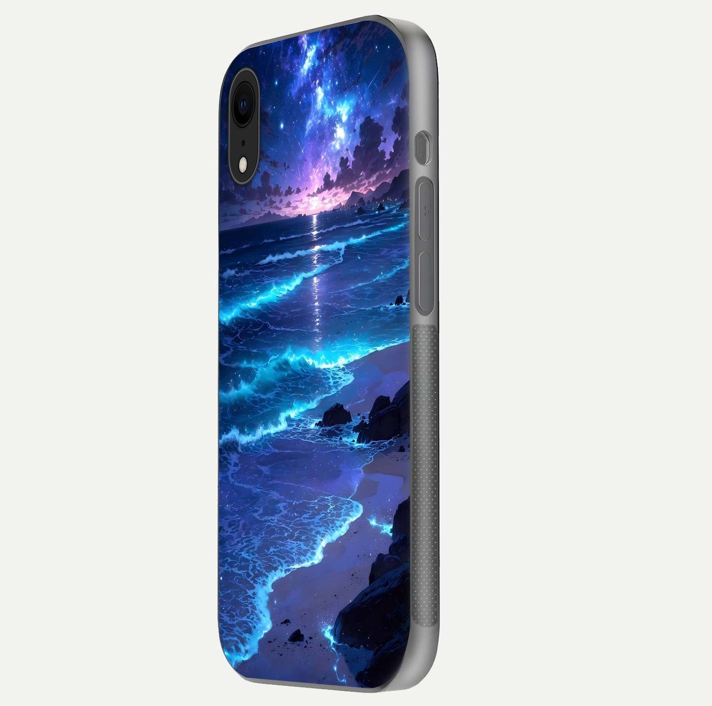Classic Damn Look Glass Case for iPhone Xr side-angle photo showing shine texture and curve reflection