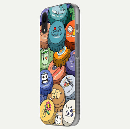 Coins Patterns Glass Case for iPhone Xr side-angle photo capturing shine finish and curve glow