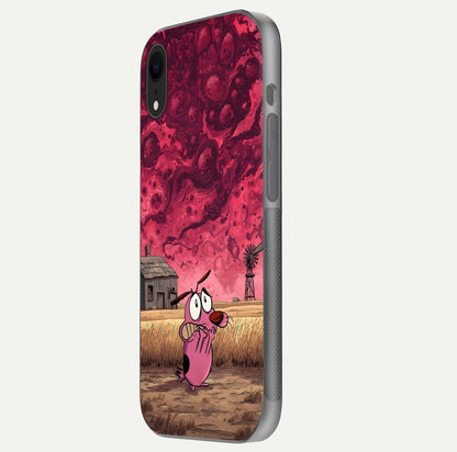 Courage Under Sky Glass Case for iPhone Xr side-angle photo showing gloss tone and curve highlight