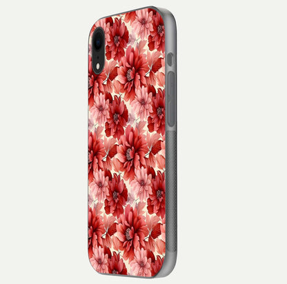 Crimson Love Petals Glass Case for iPhone Xr side-angle photo showing reflection glow and edge clarity