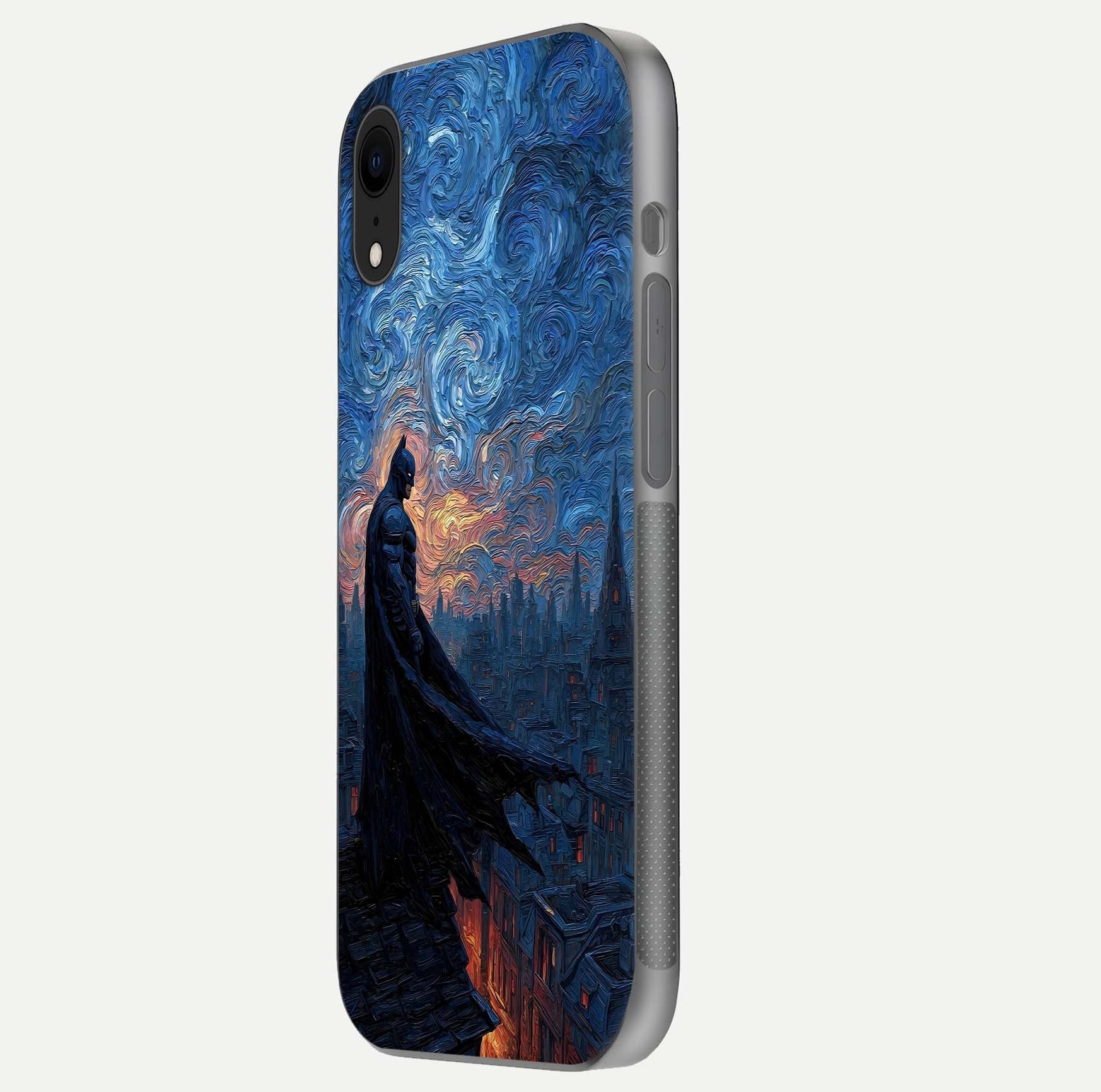 Dark Knight Dusk Glass Case for iPhone Xr side-angle image capturing reflection shine and bold contrast