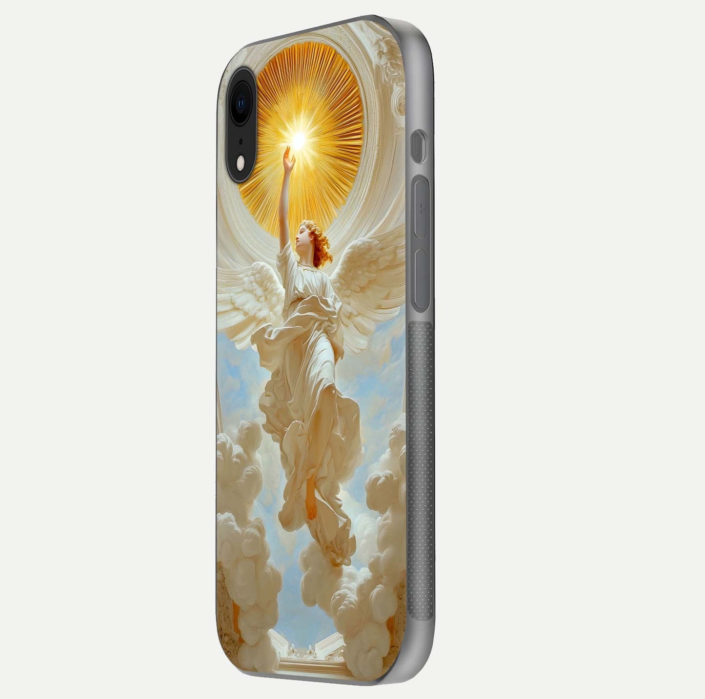 Divine Light Angel Glass Case for iPhone Xr side-angle image capturing reflection shine and edge finish