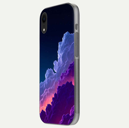 Dreamy Cloud Skies Glass Case for iPhone Xr side-angle image showing reflection clarity and polish