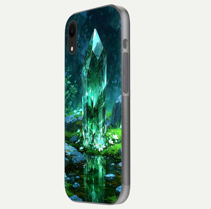 Emerald Light Crystal Glass Case for iPhone Xr side-angle image showing gloss reflection and curved border