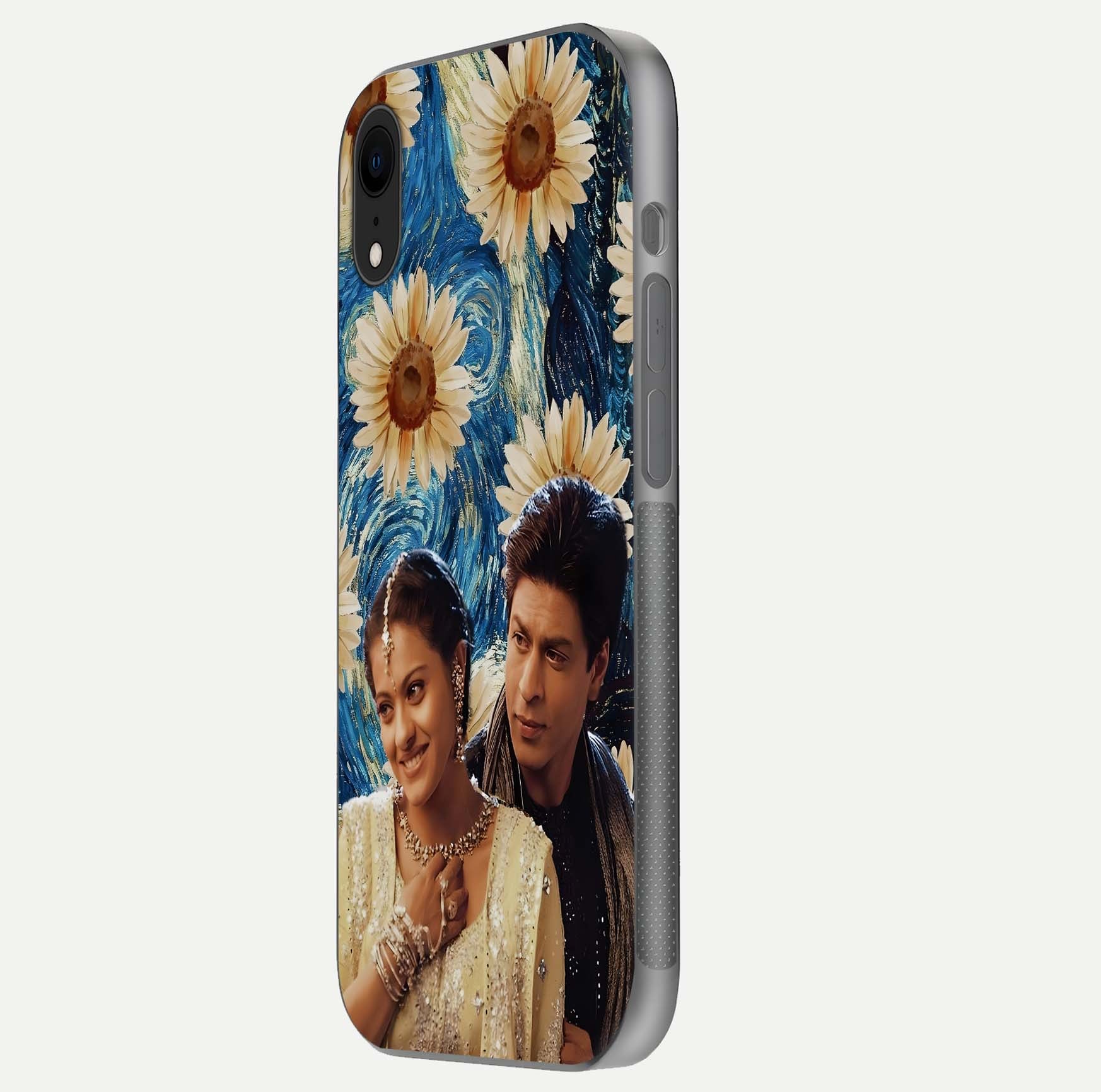 Eternal Love Story Glass Case for iPhone Xr side-angle photo showing curved edges and polished surface