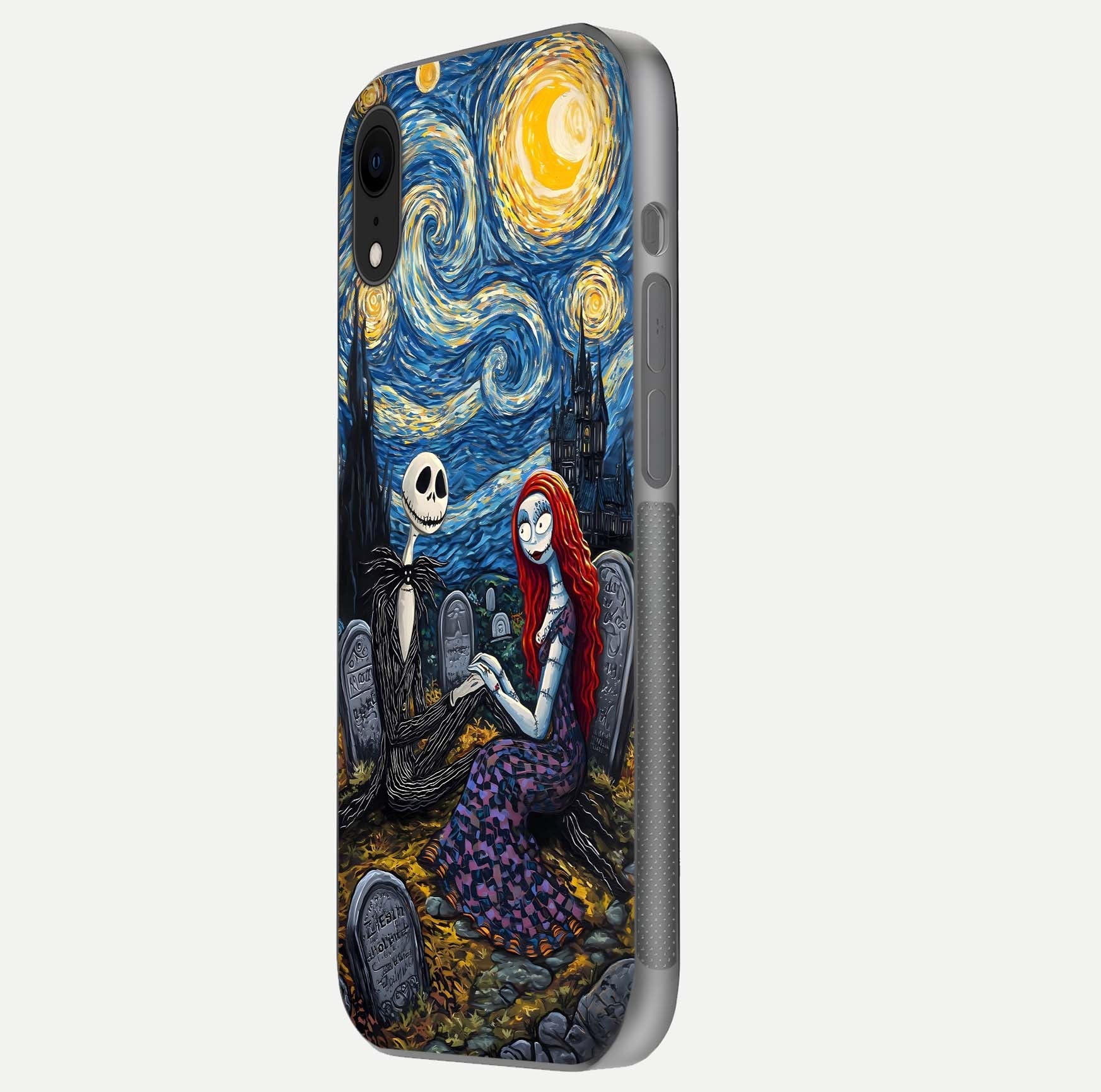 Eternal Night Love Glass Case for iPhone Xr side-angle photo showing edge shine and soft reflection
