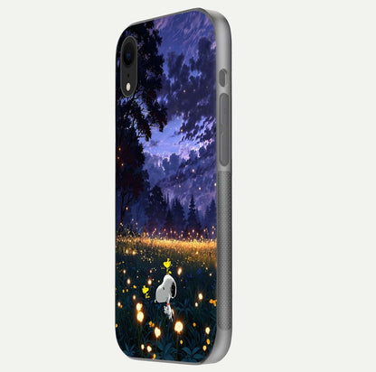 Firefly Meadow Magic Glass Case for iPhone Xr side-angle image capturing glow reflection and fine texture