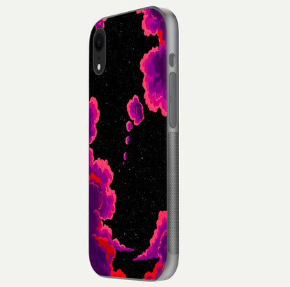 Galaxy Dream Frame Glass Case for iPhone Xr side-angle image showing reflection light and premium finish