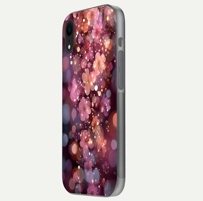 Glowing Petal Bliss Glass Case for iPhone Xr side-angle image showing light reflection and soft floral texture