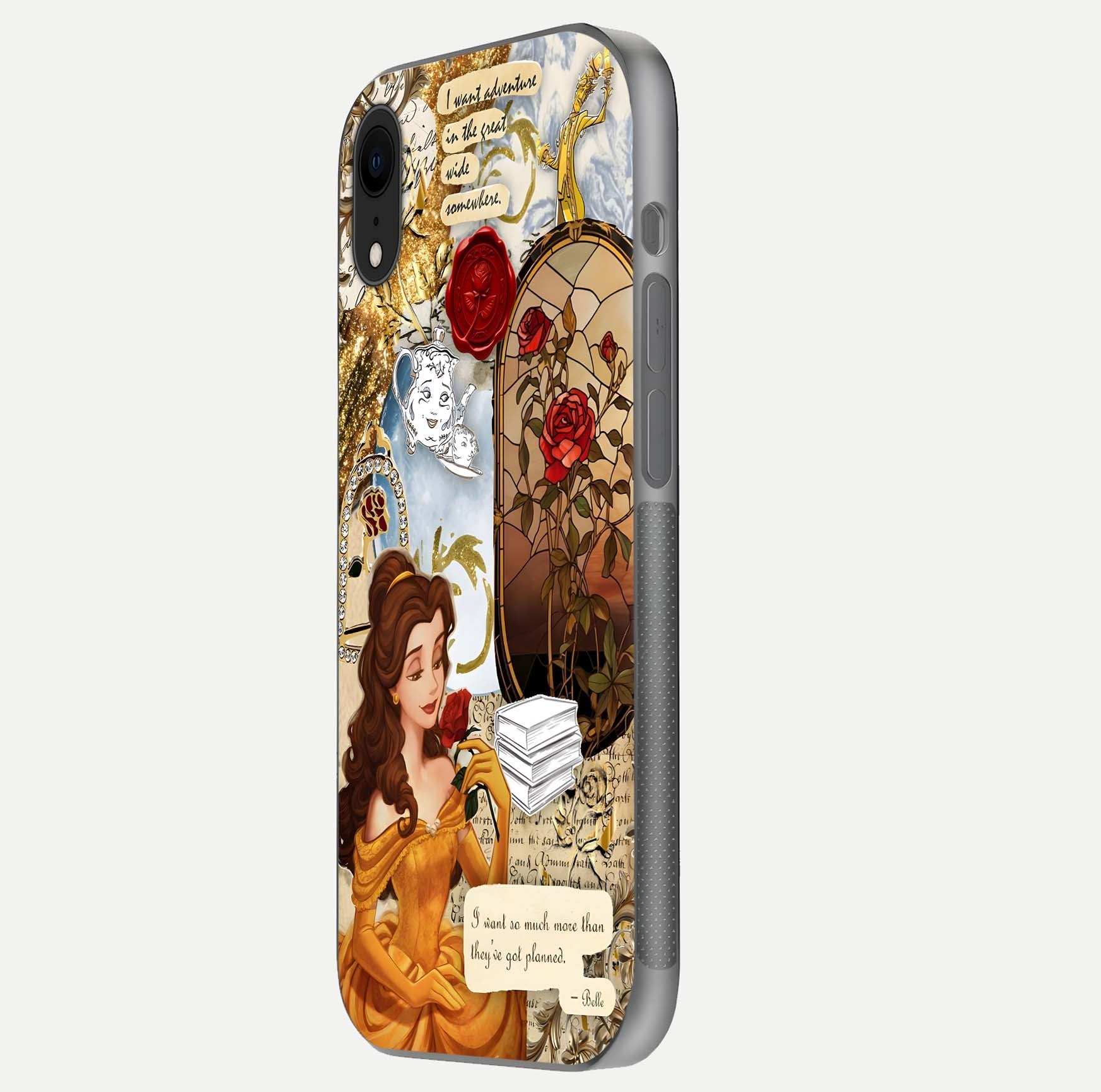 Golden Dream Belle Glass Case for iPhone Xr side-angle image showing reflective edges and premium golden tint