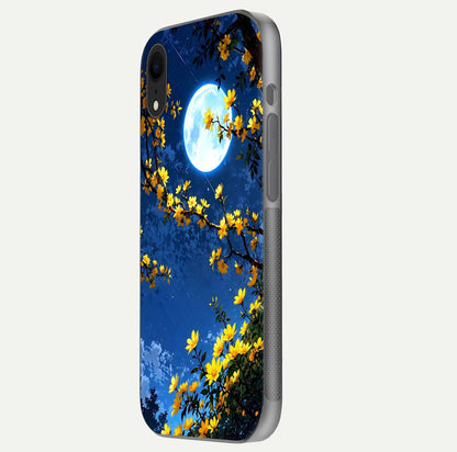 Golden Night Glow Glass Case for iPhone Xr side-angle image showing reflection clarity and elegant golden tone