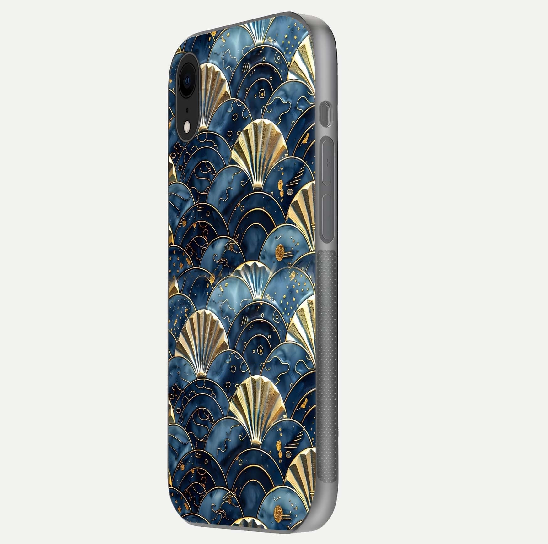 Golden Wave Luxe Glass Case for iPhone Xr side-angle image showing reflection clarity and polished finish