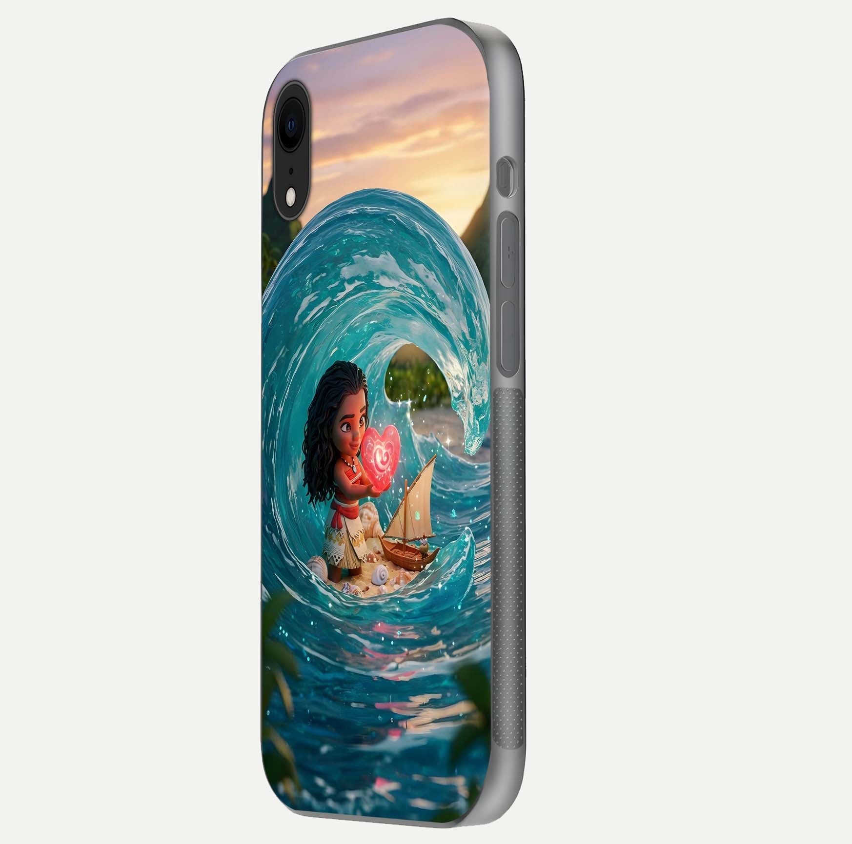 Heart of Ocean Glass Case for iPhone Xr side-angle image showing reflection clarity and deep ocean texture