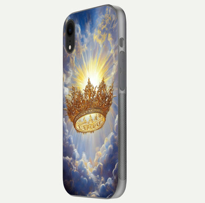 Heavenly Crown Light Glass Case for iPhone Xr side-angle image showing reflection brilliance and elegant divine art