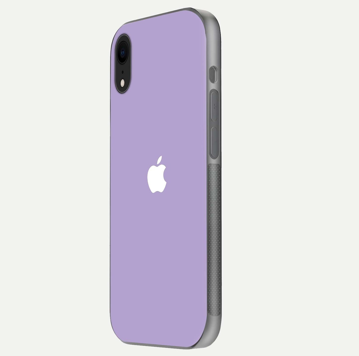 Lavender Soft Minimal Glass Case for iPhone Xr side-angle image showing smooth reflection and minimal look