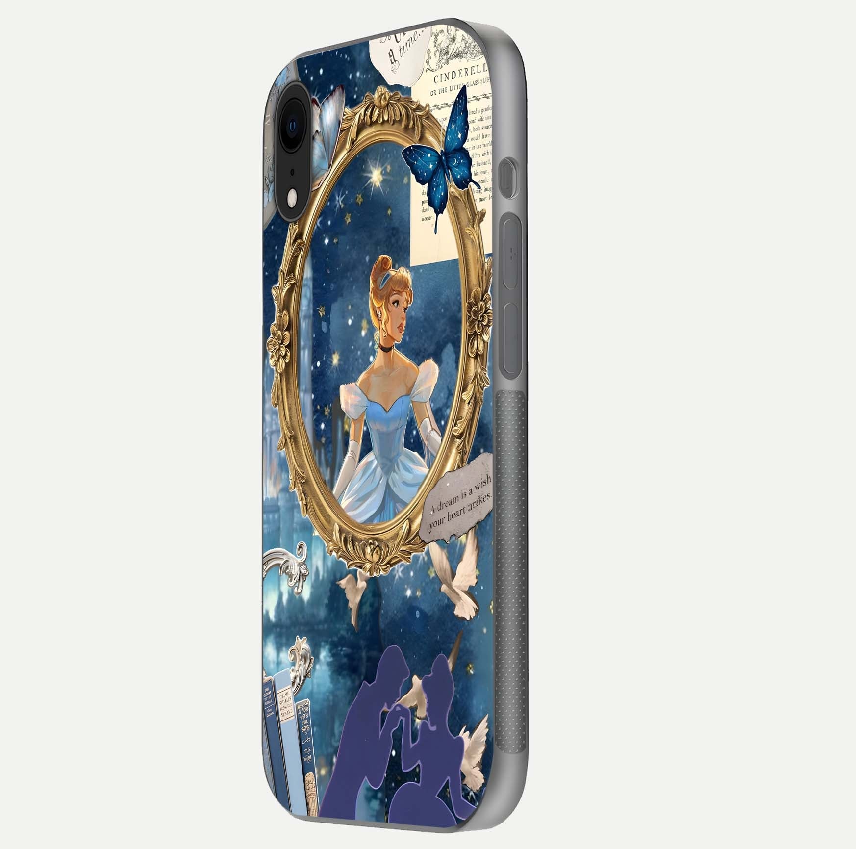 Midnight Queen Glass Case for iPhone Xr side-angle image showing reflection brightness and elegant tone