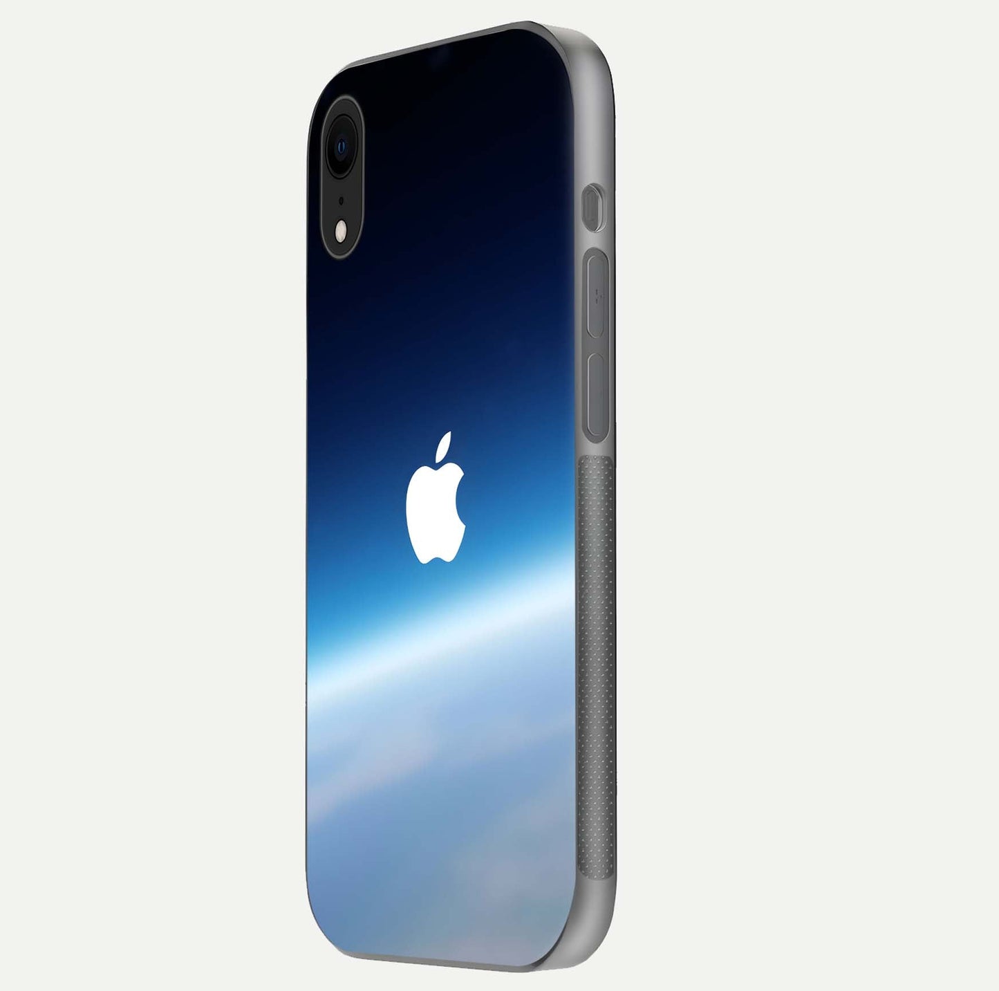 Minimal Apple Sky Glass Case for iPhone Xr side-angle image showing smooth reflection and gentle sky tone