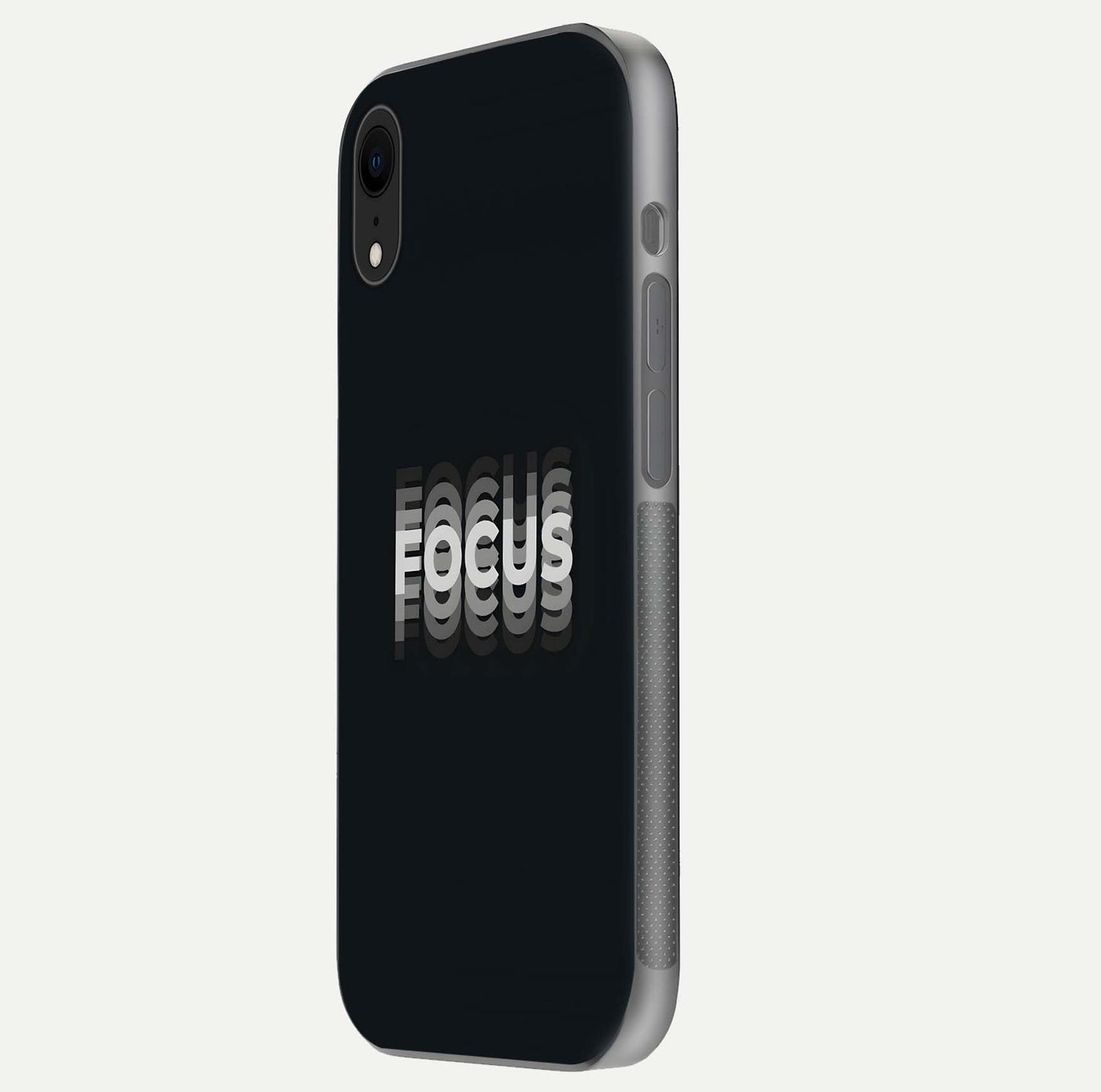 Mono Focus Vision Glass Case for iPhone Xr side-angle image showing smooth reflection and minimal tones
