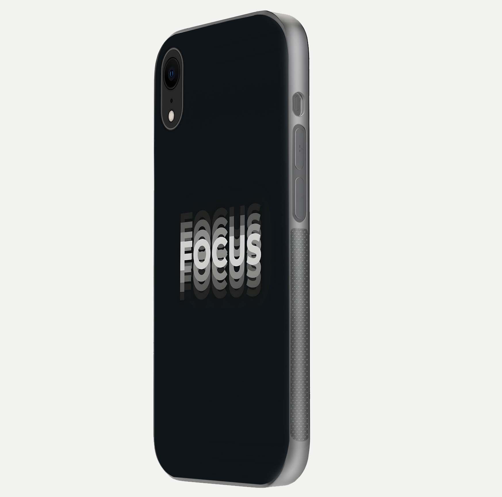 Mono Focus Vision Glass Case for iPhone Xr side-angle image showing smooth reflection and minimal tones