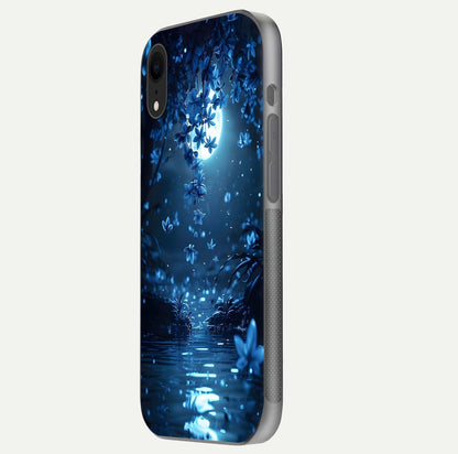 Moonlight Petal Dream Glass Case for iPhone Xr side-angle image showing reflection and petal detail