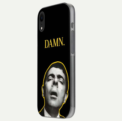 Mr Bean Damn Glass Case for iPhone Xr side-angle image emphasizing HD print clarity and playful theme