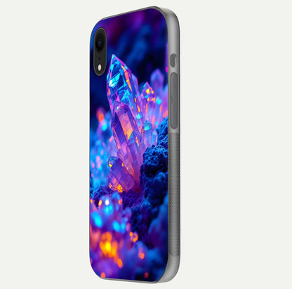 Neon Aura Shards Glass Case for iPhone Xr side-angle image showing light depth and glossy contrast