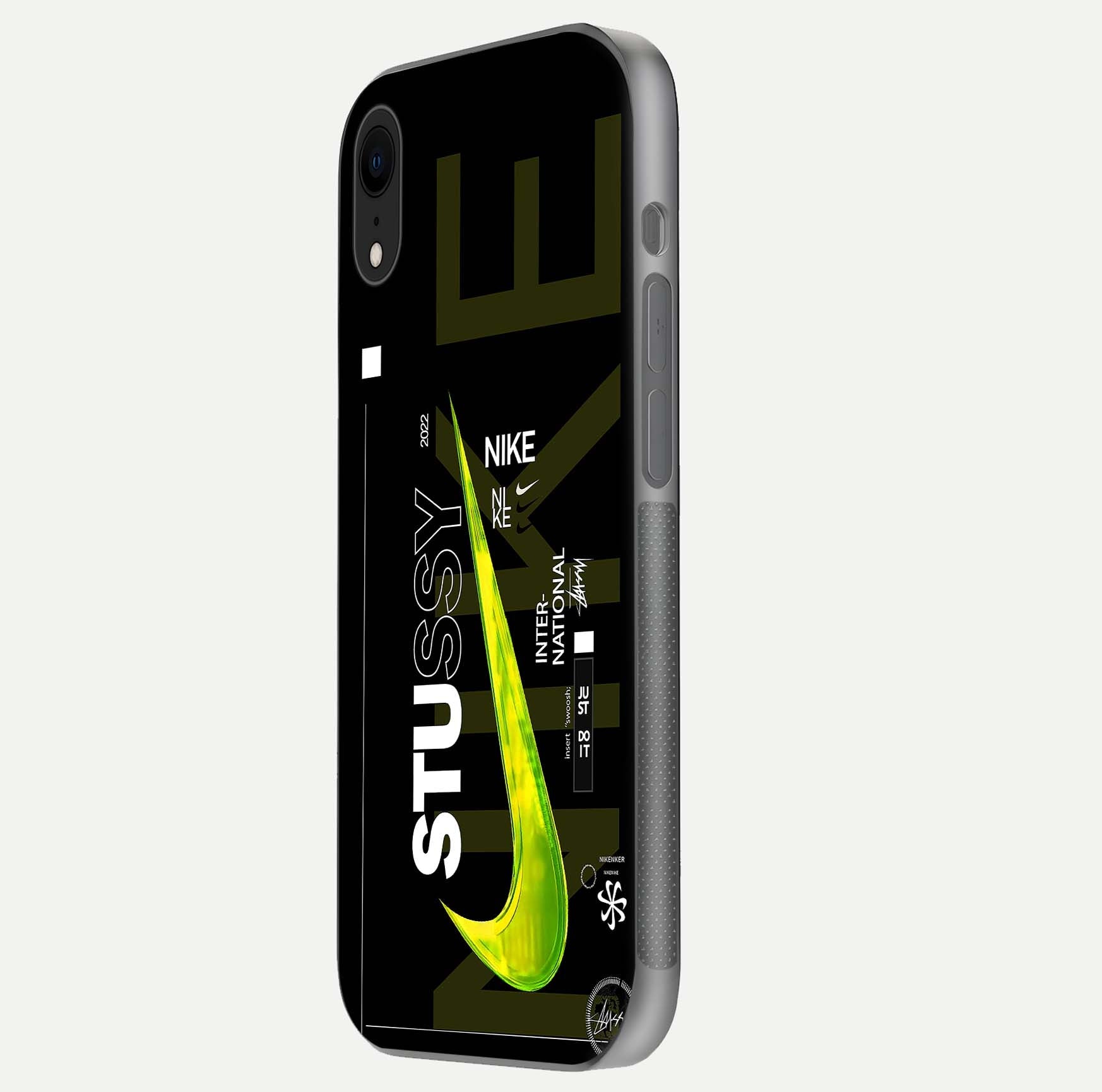Neon Street Edition Glass Case for iPhone Xr side-angle image showing reflection depth and modern tones