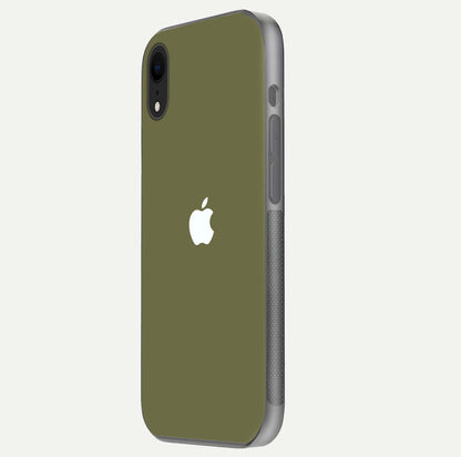 Olive Matte Essence Glass Case for iPhone Xr side-angle image showing soft hue and elegant smooth surface
