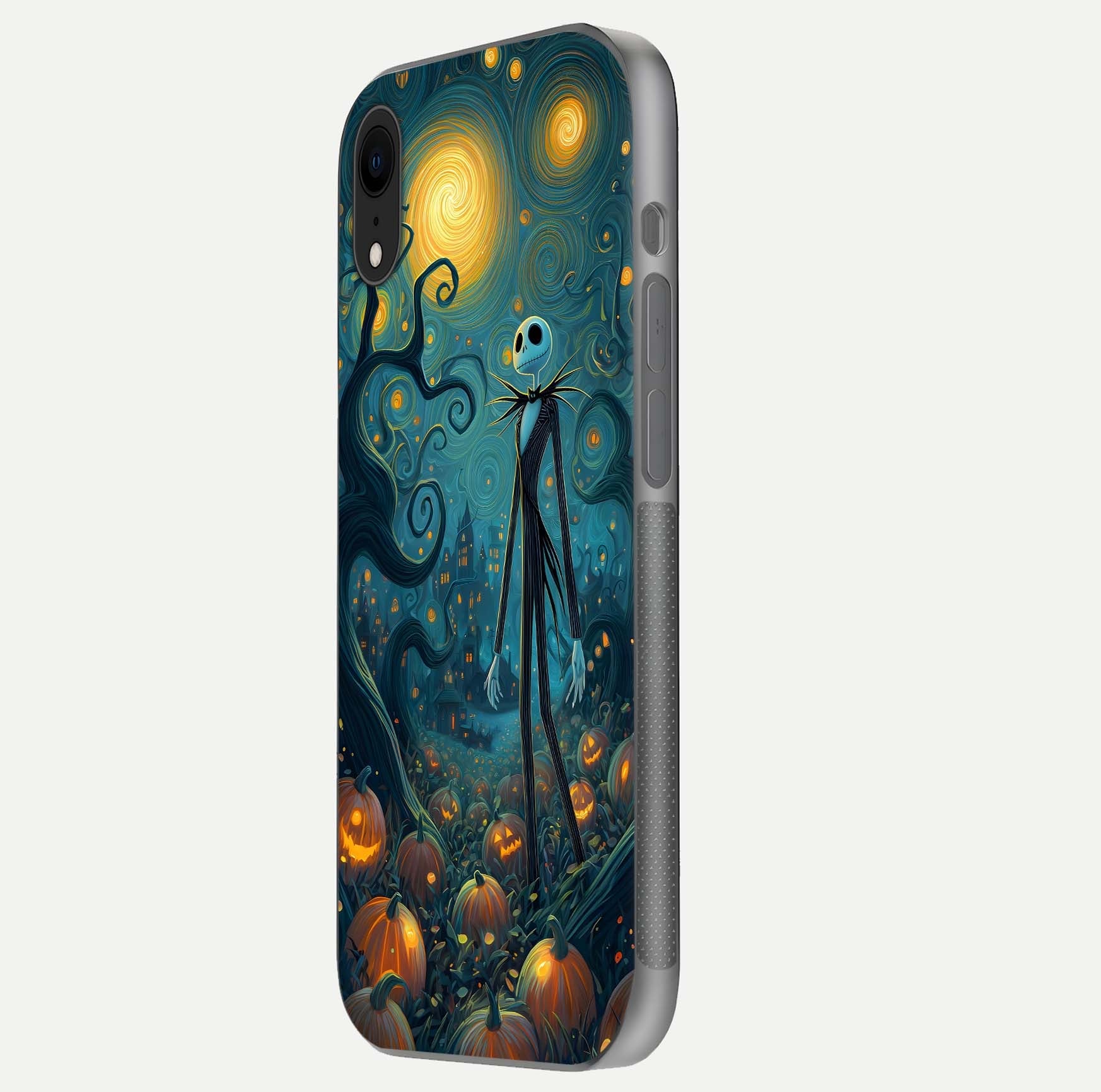Pumpkin Moonlight Tale Glass Case for iPhone Xr side-angle image showing glow texture and Halloween vibe