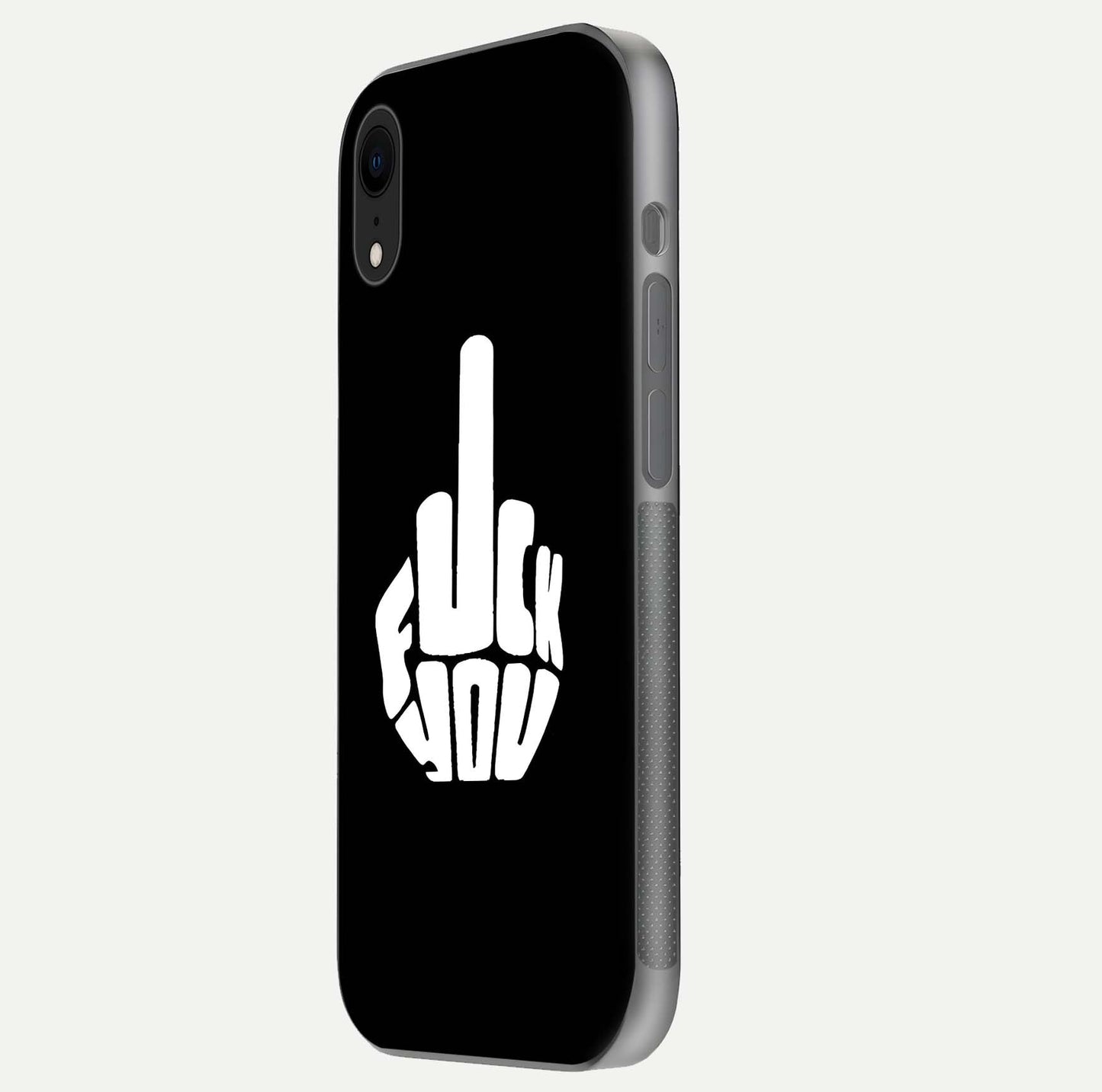 Rebel Mode On Glass Case for iPhone Xr side-angle image showing reflection, edge detail, and text clarity