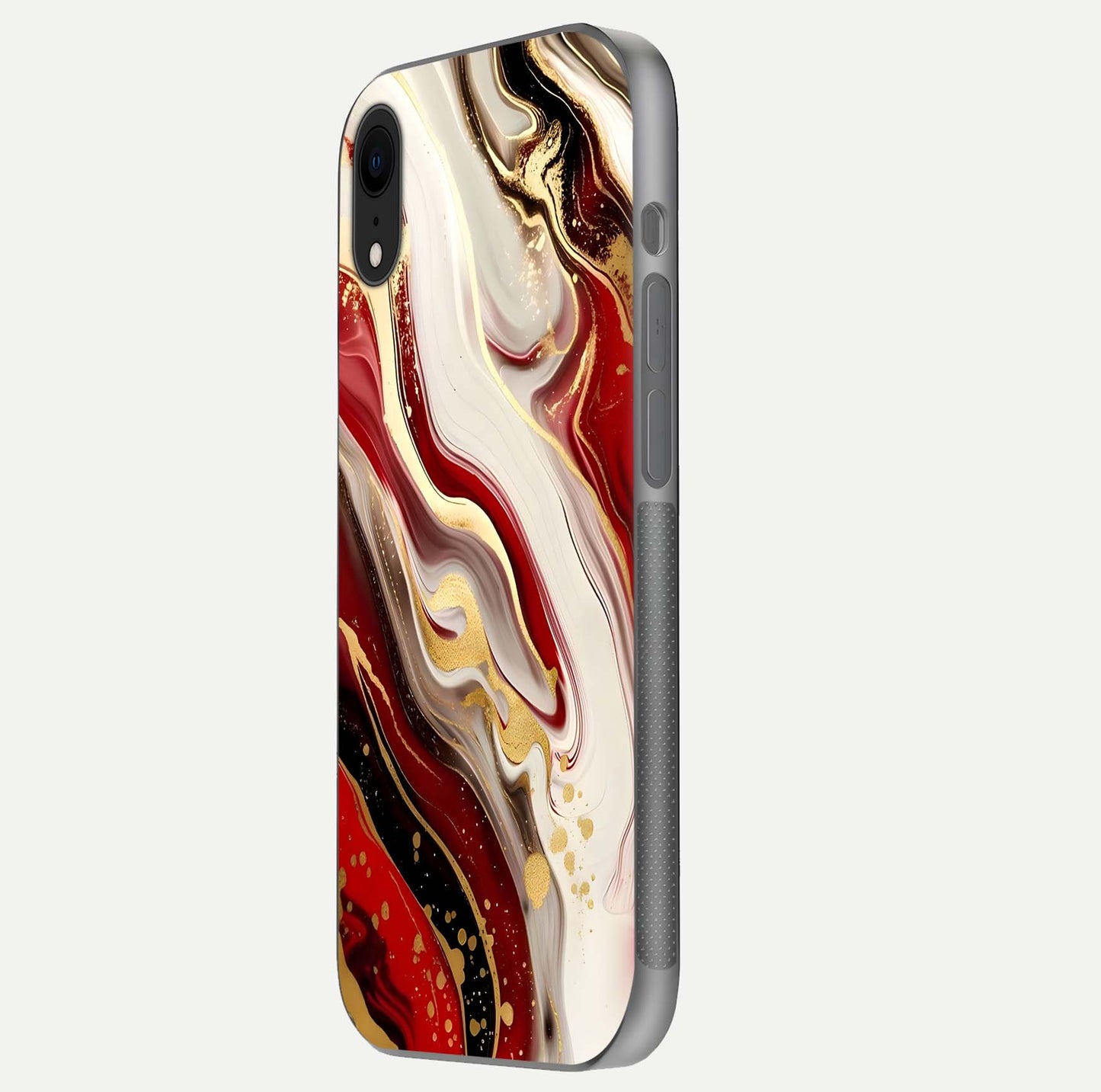 Red & White Marble Glass Case For iPhone Xr