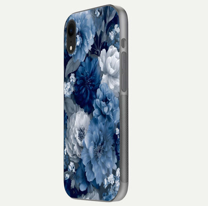 Royal Bloom Garden Glass Case for iPhone Xr side-angle image showing floral pattern, edges, and reflection