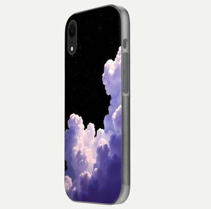 Starlit Night Whispers Glass Case for iPhone Xr side-angle image showing reflection and night pattern shine