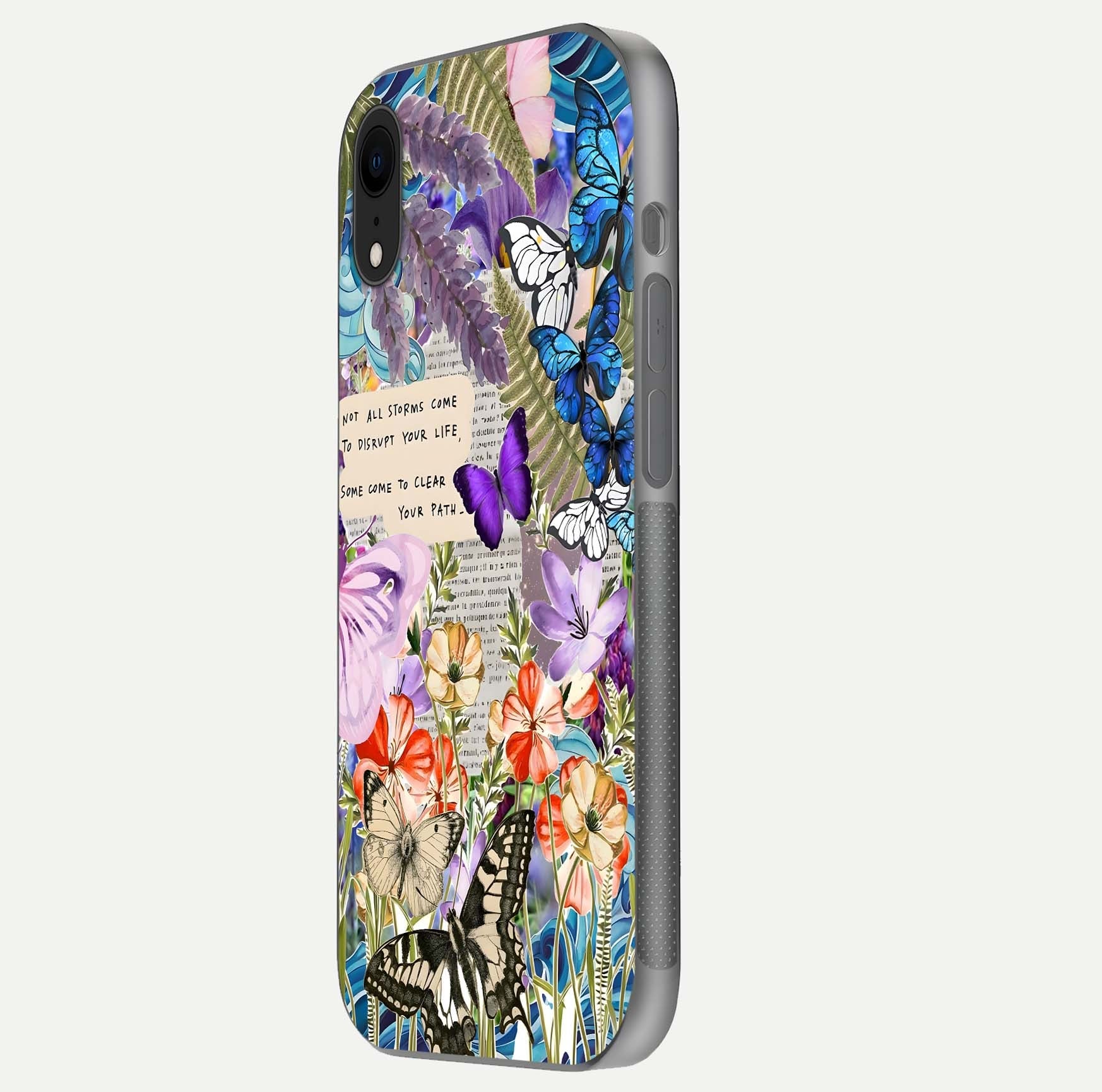 Storm Path Bloom Glass Case for iPhone Xr side-angle image showing reflection, color contrast, and shine