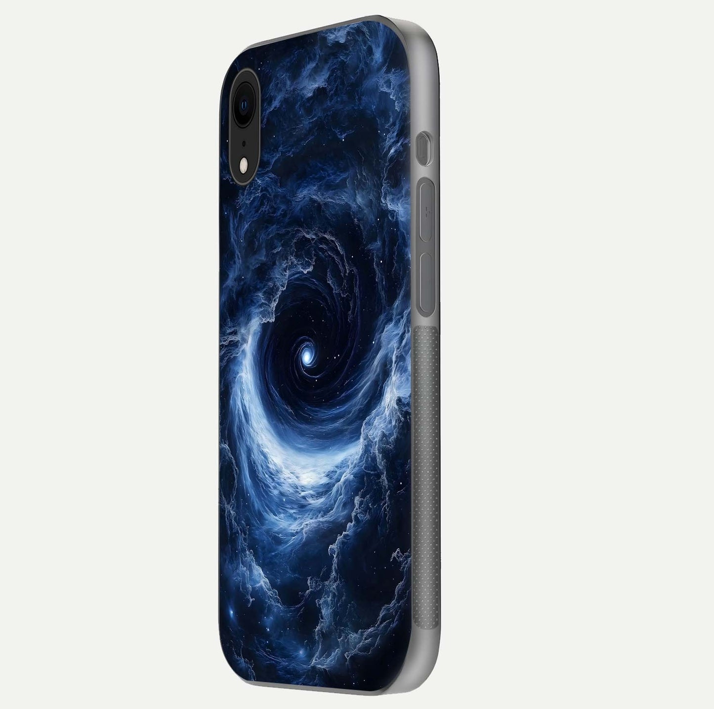 Stunning Galaxy Glass Case for iPhone Xr side-angle image showing glossy reflection and space detailing